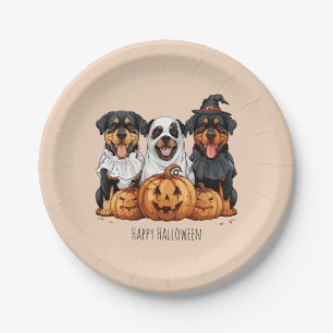 Happy Halloween Rottweiler Dogs Jack O Lantern Paper Plate