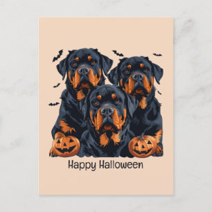 Happy Halloween Rottweiler Dogs Jack O Lantern Postcard
