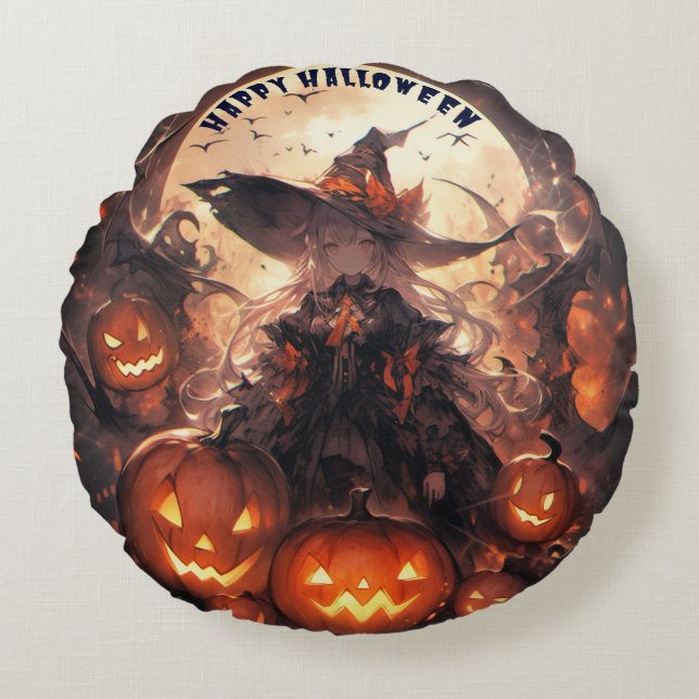 Happy Halloween Round Pillow (Front)