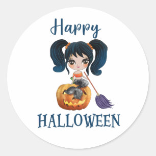 Happy Halloween round sticker Girl Mermaid sticker