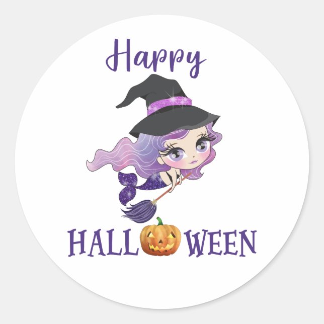 Happy Halloween round sticker Mermaid sticker (Front)