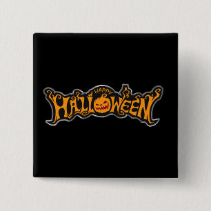 Happy Halloween Ruby Eye Pumpkin Silver Frame 2 Inch Square Button