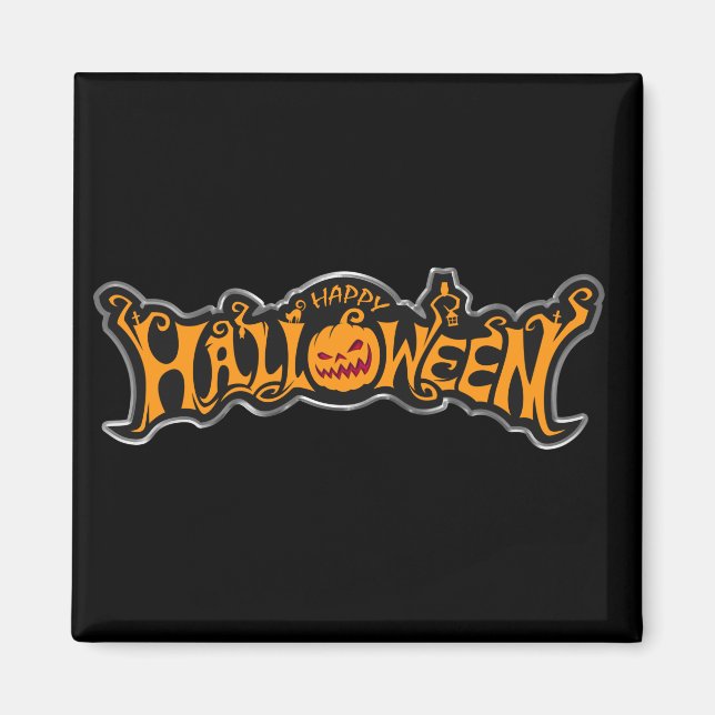 Happy Halloween Ruby Eye Pumpkin Silver Frame Magnet (Front)
