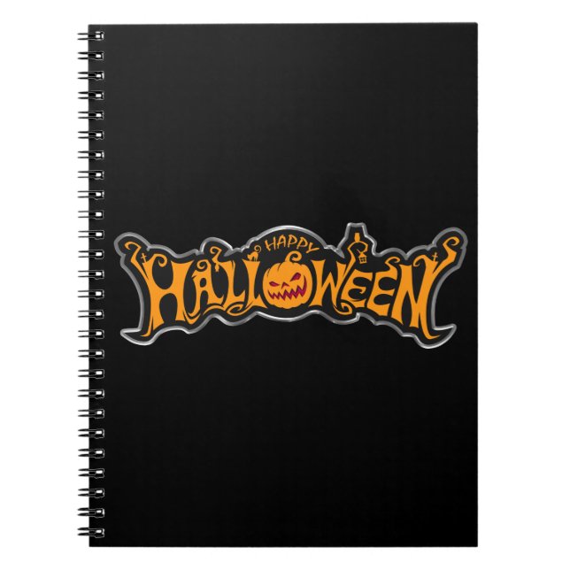 Happy Halloween Ruby Eye Pumpkin Silver Frame Notebook (Front)