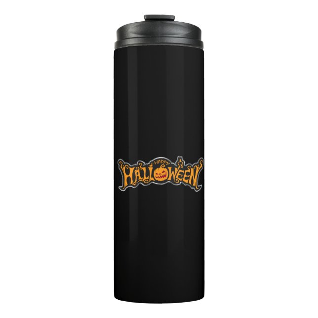 Happy Halloween Ruby Eye Pumpkin Silver Frame Thermal Tumbler (Front)