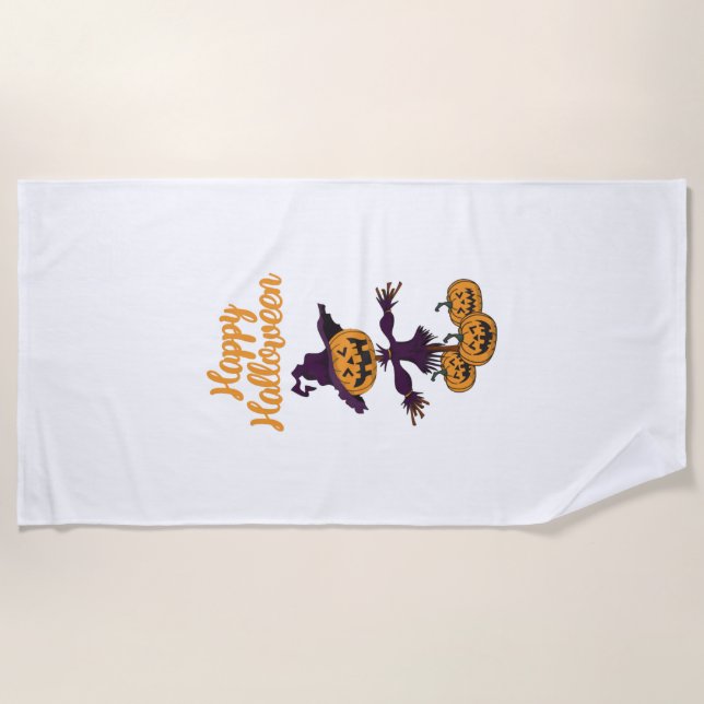 Happy Halloween Scarecrow Beach Towel (Front)