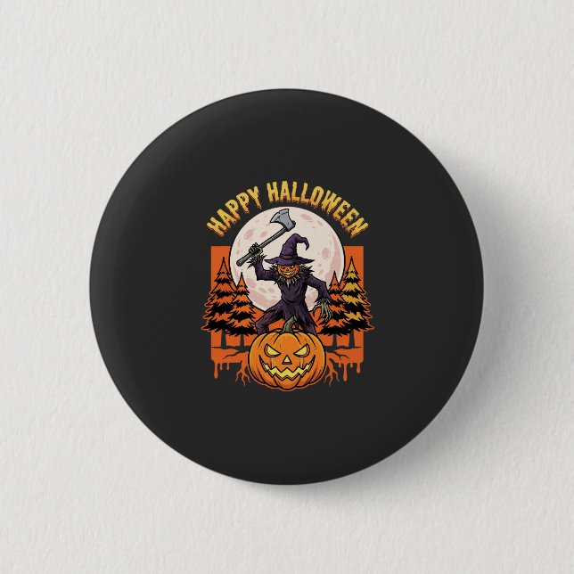 Happy Halloween Scarecrow Jack O Lantern Vector 2 Inch Round Button (Front)