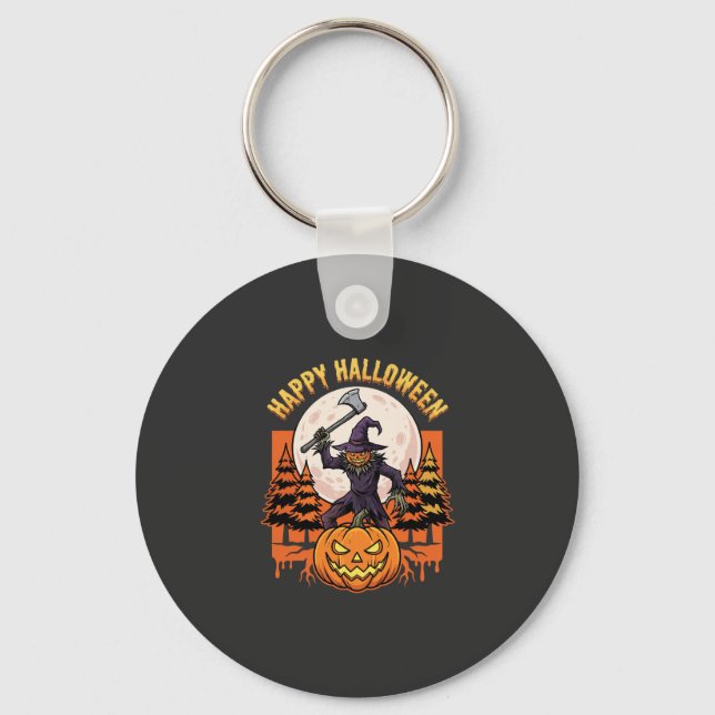 Happy Halloween Scarecrow Jack O Lantern Vector Keychain (Front)