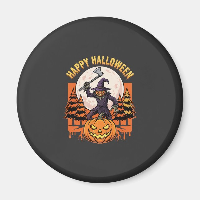 Happy Halloween Scarecrow Jack O Lantern Vector Magnet (Front)