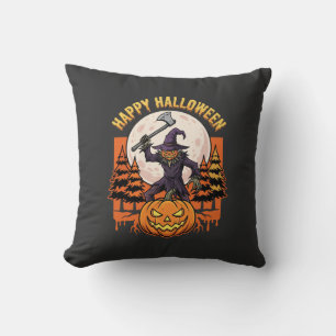 Happy Halloween Scarecrow Jack O Lantern Vector Throw Pillow