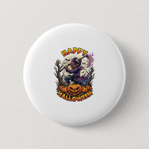 Happy Halloween Scarecrow Reaper Flaming Scythe Fu 2 Inch Round Button