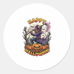 Happy Halloween Scarecrow Reaper Flaming Scythe Fu Classic Round Sticker