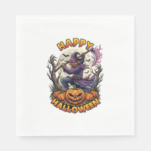 Happy Halloween Scarecrow Reaper Flaming Scythe Fu Napkin
