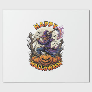 Happy Halloween Scarecrow Reaper Flaming Scythe Fu Wrapping Paper