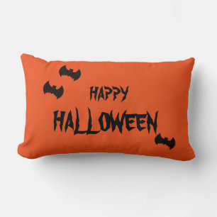 Happy Halloween Scary Bat Orange Throw Lumbar Pillow