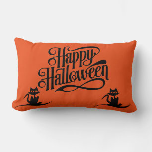 Happy Halloween Scary Cat Orange Throw Lumbar Pillow