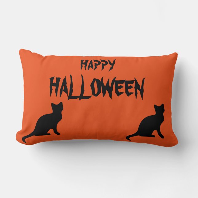 Happy Halloween Scary Cat Orange Throw Lumbar Pillow (Front)