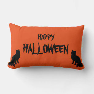 Happy Halloween Scary Cat Orange Throw Lumbar Pillow