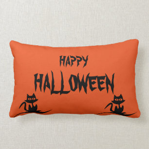 Happy Halloween Scary Cat Orange Throw Lumbar Pillow