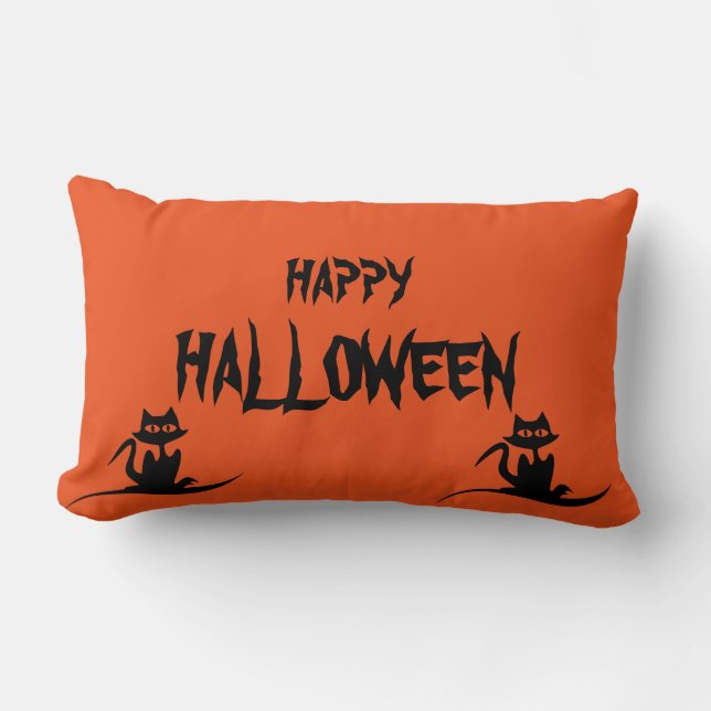 Happy Halloween Scary Cat Orange Throw Lumbar Pillow (Front)