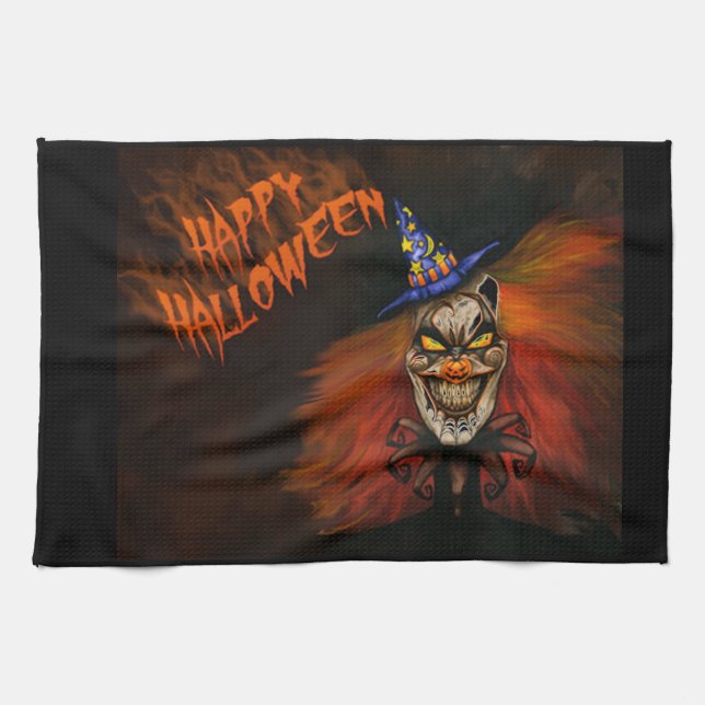 Happy Halloween Scary Clown Kitchen Towel (Horizontal)