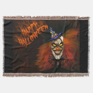 Happy Halloween Scary Clown Throw Blanket