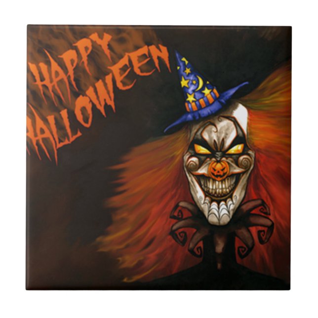 Happy Halloween Scary Clown Tile (Front)