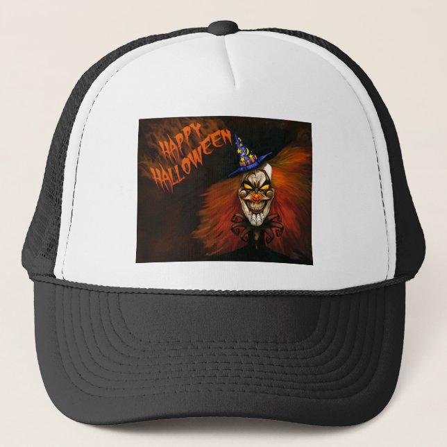 Happy Halloween Scary Clown Trucker Hat (Front)