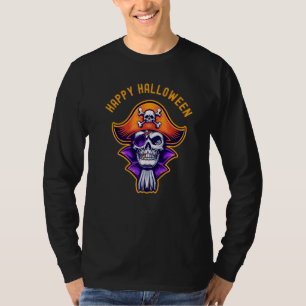 Happy Halloween Scary Cute Dead Pirate Skull Cross T-Shirt