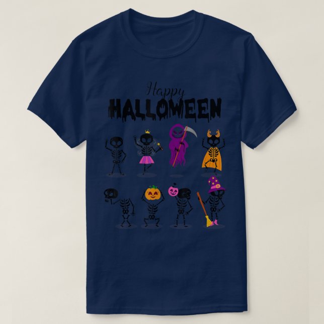 Happy Halloween Scary Dancing Skeleton Costume Des T-Shirt (Design Front)
