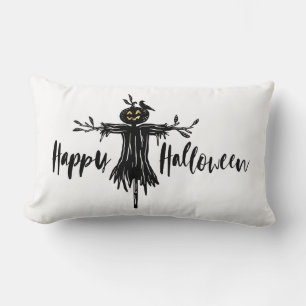 Happy Halloween Scary gold & Black Scarecrow Lumbar Pillow