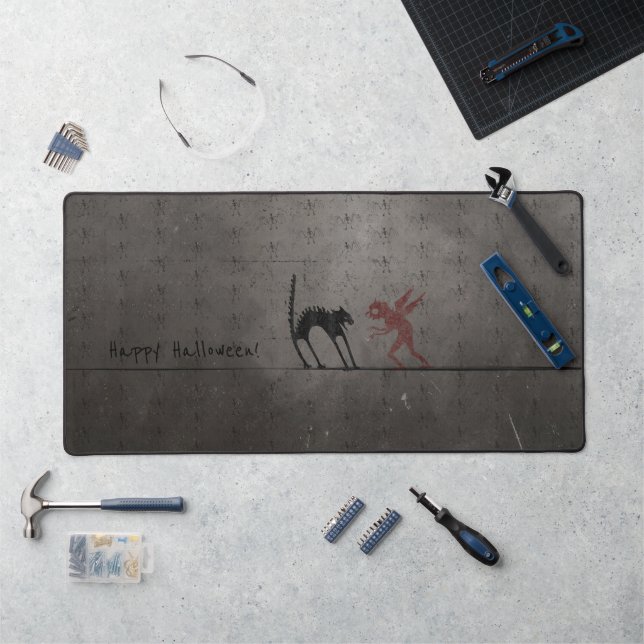 Happy Halloween 🧛 Scary Monster 👿 Black Cat Desk Mat (Workstation)