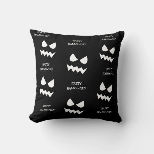 Happy Halloween Scary Pumpkin Ghost Face  Throw Pillow