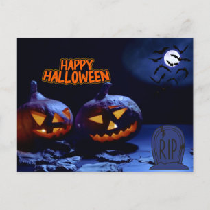 Happy Halloween Scary Pumpkins, RIP, Bats  Postcard