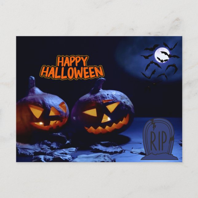 Happy Halloween Scary Pumpkins, RIP, Bats  Postcard (Front)