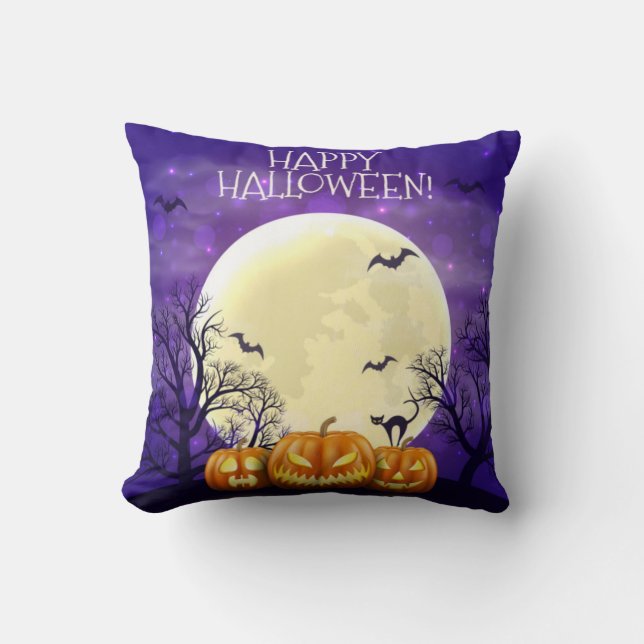 Happy Halloween Scary Pumpkins Throw Pillow (Front)
