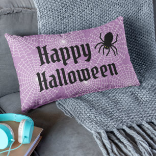 Happy Halloween Scary Purple with Black Spider Lumbar Pillow