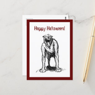 Happy Halloween Scary Spooky Demon Hell Dog Postcard