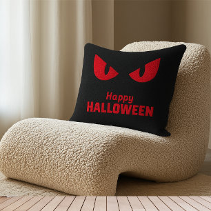 Happy Halloween Scary Staring Red Eyes Throw Pillow