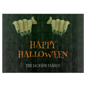 Happy Halloween   Scary Witch Hand Family Name Cutting Board
