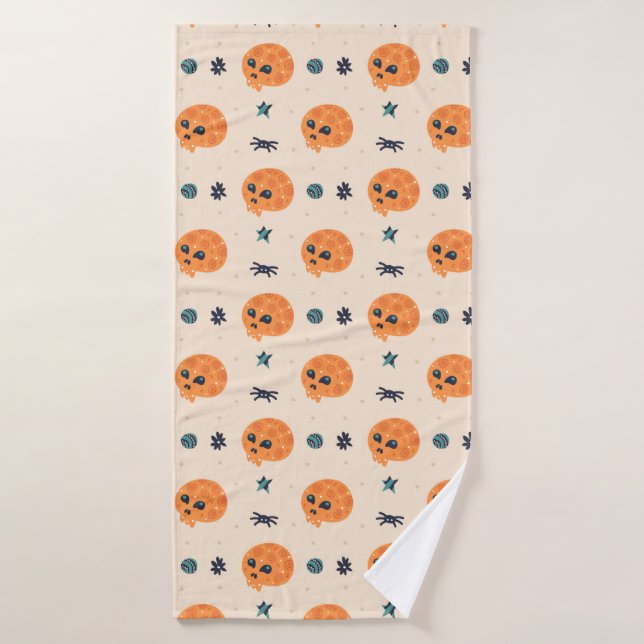 Happy Halloween seamless pattern, background. Skul Bath Towel (Bath Towel)