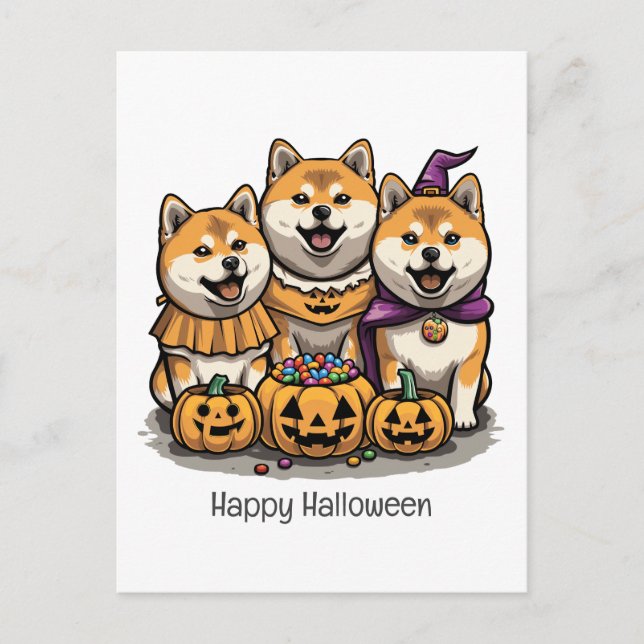 Happy Halloween Shiba Inu Dogs Postcard (Front)