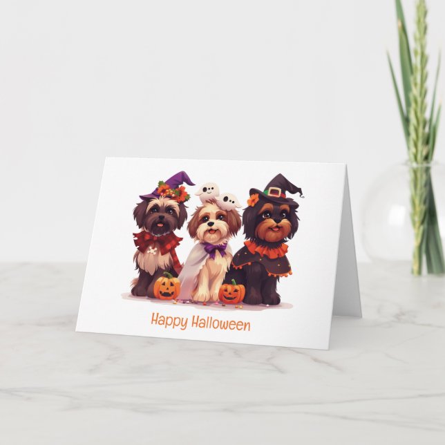 Happy Halloween Shih Tzu Dogs Holiday Card (Front)