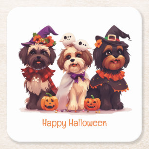 Happy Halloween Shih Tzu Dogs Square Paper Coaster