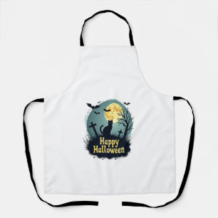Happy Halloween Shirt with Cat in Graveyard - Grun Apron