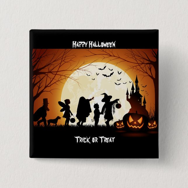 Happy Halloween Silhouette Children 2 Inch Square Button (Front)
