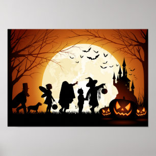 Happy Halloween Silhouette Children Poster