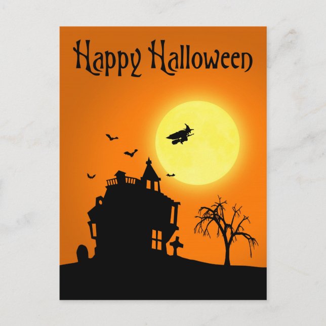 Happy Halloween Silhouette Landscape Postcard (Front)