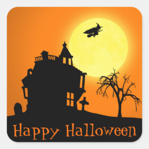Happy Halloween Silhouette Landscape Square Sticker
