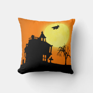Happy Halloween Silhouette Landscape Throw Pillow